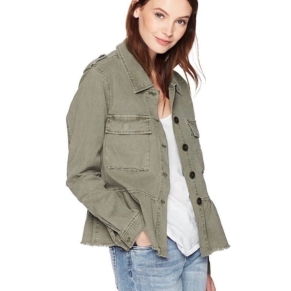 Lucky Brand Army Green Button Down Utility Jacket With Peplum Size XS - Picture 1 of 15